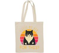 Sac fourre-tout en coton naturel avec inscription « I Left My Bed for This Angry Cat » Blanc