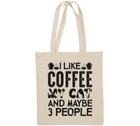 Sac fourre-tout en coton naturel avec inscription « I Like Coffee My Cat and Maybe 3 People » Blanc