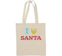 Sac fourre-tout en coton naturel avec inscription « I Love Santa Christmas » Blanc