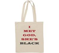 Sac fourre-tout en coton naturel avec inscription « I Met God She is Black » Blanc