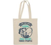 Sac fourre-tout en coton naturel avec inscription « I Only Care About Fishing and Maybe Three People » Blanc