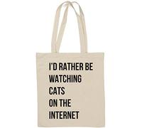 Sac fourre-tout en coton naturel avec inscription « I Would Rather Be Watching Cats On The Internet » Blanc