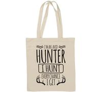 Sac fourre-tout en coton naturel avec inscription « I'm Hunter I Hunt Every Chance I Get Antlers » Blanc