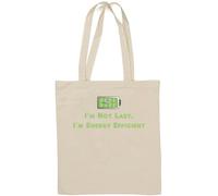 Sac fourre-tout en coton naturel avec inscription « I'm not lazy I'm energy efficient » Blanc
