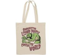 Sac fourre-tout en coton naturel avec inscription « Lizard People Control The World » - Blanc