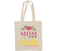 Sac fourre-tout en coton naturel avec inscription « Mom You are the Queen » Blanc
