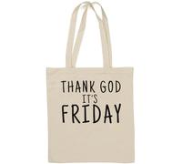 Sac fourre-tout en coton naturel avec inscription « Thank God It's Friday » Blanc