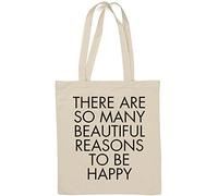 Sac fourre-tout en coton naturel avec inscription « There are So Many Beautiful Reasons to Be Happy » Blanc