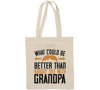 Sac fourre-tout en coton naturel avec inscription « What could be better than hangin' out with grandpa moustache » blanc
