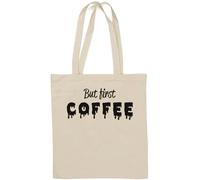 Sac fourre-tout en coton naturel avec logo But First Coffee - Blanc
