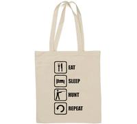 Sac fourre-tout en coton naturel avec logo « Eat Sleep Hunt Repeat Hunter » Blanc
