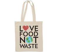 Sac fourre-tout en coton naturel avec logo Love Food Not Waste Heart Planet Blanc