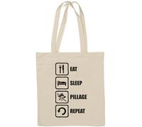 Sac fourre-tout en coton naturel avec logo pirate Eat Sleep Pillage Repeat Blanc