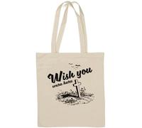 Sac fourre-tout en coton naturel avec motif chauve-souris Inscription Wish You Were Here Blanc