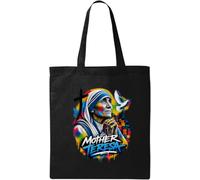 Sac fourre-tout en coton naturel avec portrait artistique coloré de mère Teresa Noir