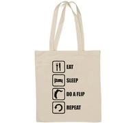 Sac fourre-tout en coton naturel avec slogan « Eat Sleep Do A Flip Repeat » Blanc