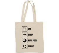 Sac fourre-tout en coton naturel avec slogan « Eat Sleep Play Pool Repeat » Blanc