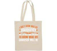 Sac fourre-tout en coton naturel avec slogan « I don't know who my grandfather was parent father » Blanc
