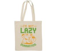 Sac fourre-tout en coton naturel avec slogan « I'm not lazy I'm in quarantine »