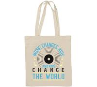 Sac fourre-tout en coton naturel avec slogan « Music changes children and children change the world » Blanc