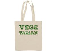 Sac fourre-tout en coton naturel avec slogan végétarien et feuille Blanc