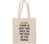Sac fourre-tout en coton naturel blanc « There is only one race »