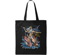 Sac fourre-tout en coton naturel écologique avec motif dieu de la mer Poséidon Noir, Noir , Taille unique