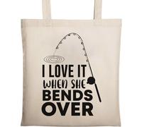 Sac fourre-tout en coton naturel et écologique avec inscription « I Love It When She Bends Over Fishing Pole » Beige