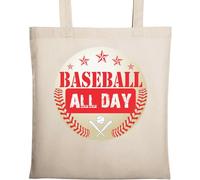 Sac fourre-tout en coton naturel et écologique Motif balle de baseball Beige