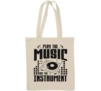 Sac fourre-tout en coton naturel Play The Music Not The Instrument DJ Blanc