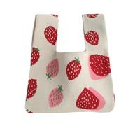 Sac fourre-tout en crochet à motif de fraises - Sac à main tricoté mignon - Petit nœud - Sac à main tricoté pour enfants, beige, One Size