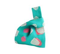 Sac fourre-tout en crochet à motif de fraises - Sac à main tricoté mignon - Petit nœud - Sac à main tricoté pour enfants, Vert, One Size