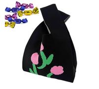 Sac fourre-tout en crochet, sac à main floral, sac de courses réutilisable, grande capacité, design léger, structure tricotée durable, 35 x 20 x 1 cm, pour mariage, anniversaire, vacances, rose, Refer