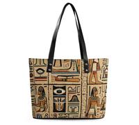 Sac fourre-tout en cuir à motif floral bleu sarcelle gris et blanc pour femme, sac à main avec poignée sur le dessus, sac à main décontracté, sac à bandoulière de travail, Hiéroglyphe égyptien antique