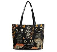 Sac fourre-tout en cuir avec motif tête de mort pour femme avec poignée sur le dessus, sac à main décontracté, sac à bandoulière de voyage, Chats et champignons, 29*34*14cm