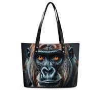 Sac fourre-tout en cuir avec poignée sur le dessus, motif coucher de soleil dans l'espace extra-atmosphérique, sac à main décontracté, sac à bandoulière pour le travail, A Gorilla, 29*34*14cm