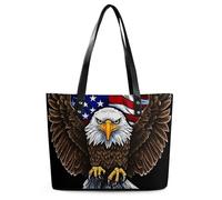 Sac fourre-tout en cuir avec poignée sur le dessus, motif raccoo, Drapeau des États-Unis Aigle patriotique, 29*34*14cm