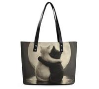 Sac fourre-tout en cuir avec poignée sur le dessus, sac à main décontracté pour le travail, le voyage, Chat câlin dans l'eau, 29*34*14cm