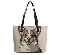 Sac fourre-tout en cuir Corgi dessiné à la main pour femme avec poignée sur le dessus, sac à main décontracté, sac à bandoulière de travail, Croquis Corgi dessiné à la main, 29*34*14cm
