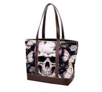Sac fourre-tout en cuir durable avec poignée sur le dessus - Motif tête de mort et papillon - 793, Multicolore 07, 33.8x12x31cm/13.3x4.7x12.2 in