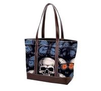 Sac fourre-tout en cuir durable avec poignée sur le dessus - Motif tête de mort et papillon - 793, Multicolore 06, 33.8x12x31cm/13.3x4.7x12.2 in