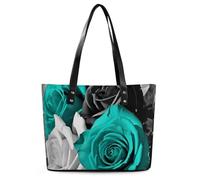 Sac fourre-tout en cuir pour femme avec poignée sur le dessus, sac à main décontracté, sac à bandoulière pour le travail, le voyage, Noir Blanc Bleu sarcelle Gris Rose Fleurs, 29*34*14cm