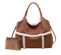 Sac fourre-tout en daim avec doublure en fausse laine d'agneau, sac à bandoulière vintage de grande capacité pour le travail et les voyages, marron, 24x10x16cm/9.4*3.9*6.2 in