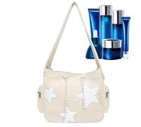 Sac fourre-tout en étoile - Sac messager avec motif étoile - Sac à bandoulière portable et de grande capacité pour les filles, Blanc, riferimento alla descrizione