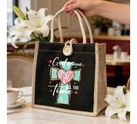 Sac fourre-tout en lin chrétien "Le moment de bonté de Dieu", sac à main en canevas avec impression de croix religieuse et de cœur, poignée tressée, sac fourre-tout réutilisable inspiré de la foi, con