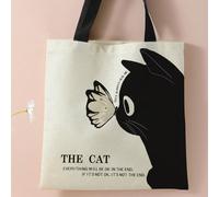 Sac fourre-tout en lin imprimé double face à motif de chat anglais simple avec grande capacité, fournitures scolaires, sac à dos d'école, sac d'école, sac fourre-tout d'école, léger, portable, adapté 