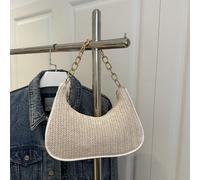 Sac fourre-tout en métal de couleur unie à chaîne et croissant de lune à la mode, sac à main polyvalent pour femme, pochette, sac de plage, sac à main en paille casual, étui pour téléphone Taille Uniq