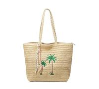 Sac fourre-tout en paille pour femme - Grande capacité - Sac à main d'été tissé avec détails brodés - Sac à bandoulière léger pour les vacances, les voyages ou une utilisation quotidienne décontractée