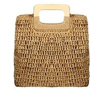 Sac fourre-tout en paille pour femme - Sac de plage tissé - Grand sac rectangulaire avec poignée sur le dessus, kaki,
