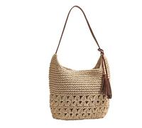 Sac fourre-tout en paille tissée bohème faite à la main pour femme, sac à main pour l'été, la plage, les voyages, les vacances, beige